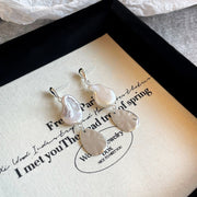 Baroque Pearl Tassel Earrings Long Style Silver