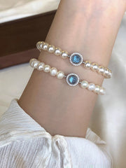 S925 Sterling Silver Aquamarine Natural Freshwater Pearl Bracelet