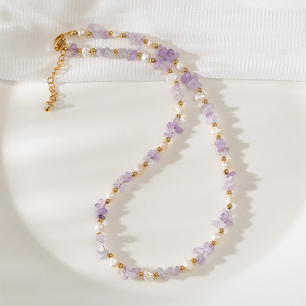 Amethyst Crushed Stone Baroque Natural Pearl Necklace