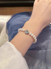 S925 Sterling Silver Aquamarine Natural Freshwater Pearl Bracelet