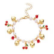 Cute Wild Summer Cherry Love Strawberry Pearl Crystal Bracelet