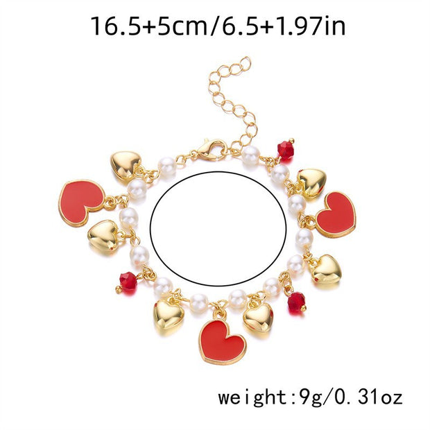 Cute Wild Summer Cherry Love Strawberry Pearl Crystal Bracelet