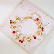 Cute Wild Summer Cherry Love Strawberry Pearl Crystal Bracelet