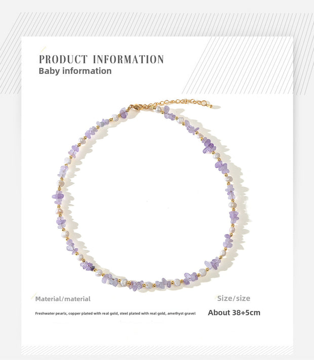 Amethyst Crushed Stone Baroque Natural Pearl Necklace