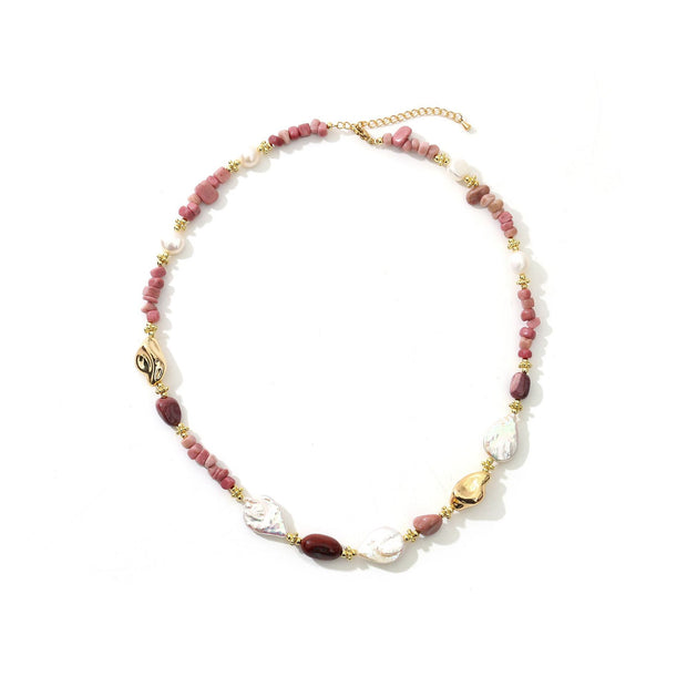 Original Rose Stone Baroque Freshwater Pearl Necklace