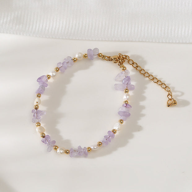 Amethyst Crushed Stone Baroque Natural Pearl Necklace