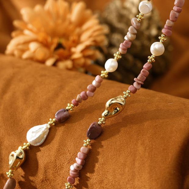 Original Rose Stone Baroque Freshwater Pearl Necklace