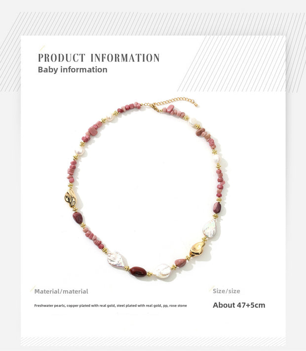 Original Rose Stone Baroque Freshwater Pearl Necklace