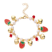 Cute Wild Summer Cherry Love Strawberry Pearl Crystal Bracelet