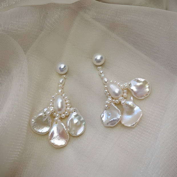 handmade original natural baroque pearl silver earrings