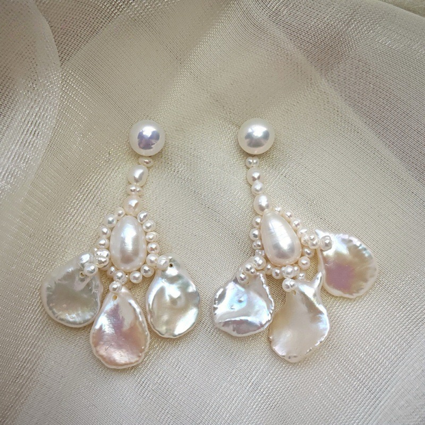 handmade original natural baroque pearl silver earrings