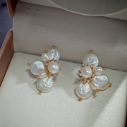 one-of-a-kind baroque pearl flower earrings