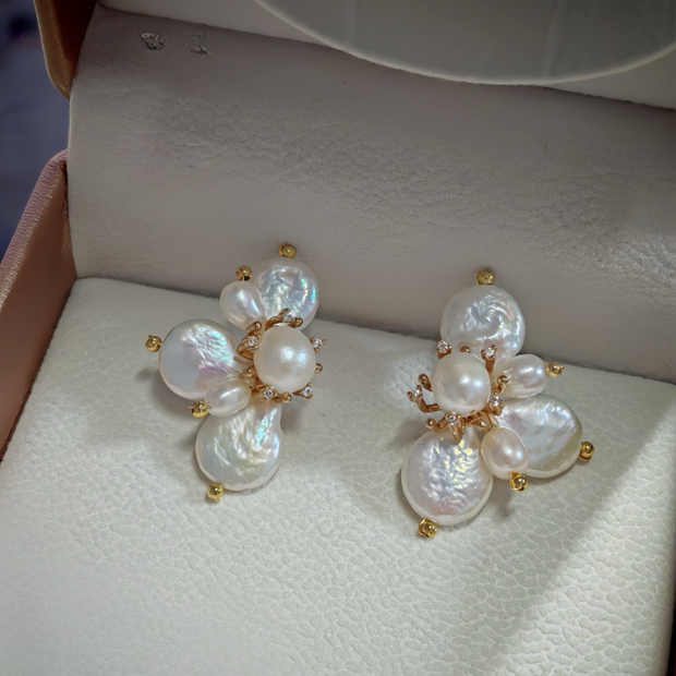 one-of-a-kind baroque pearl flower earrings