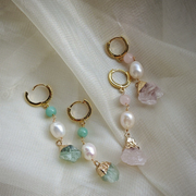 handmade baroque pearl & natural gemstones earrings