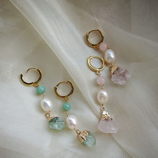handmade baroque pearl & natural gemstones earrings