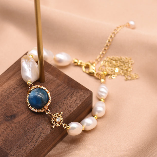 Natural Baroque Pearl Blue Crystal Bracelet