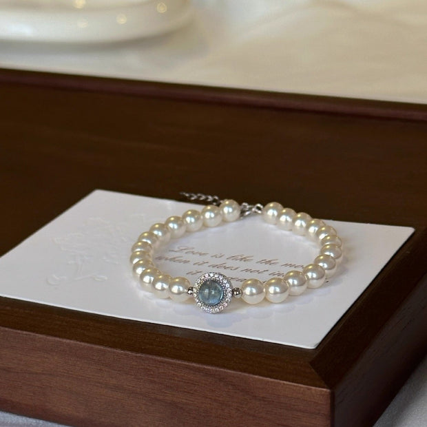 S925 Sterling Silver Aquamarine Natural Freshwater Pearl Bracelet