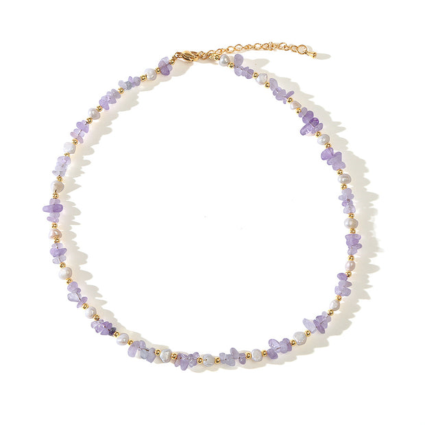 Amethyst Crushed Stone Baroque Natural Pearl Necklace