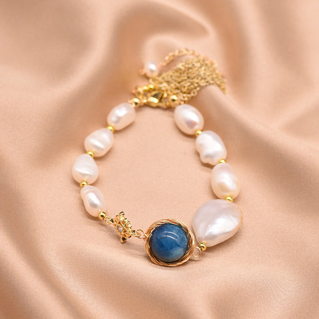 Natural Baroque Pearl Blue Crystal Bracelet