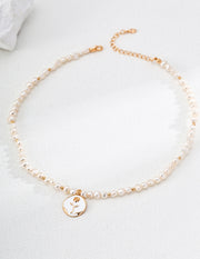 silver simple natural pearl glaze rose pendant necklace