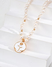 silver simple natural pearl glaze rose pendant necklace