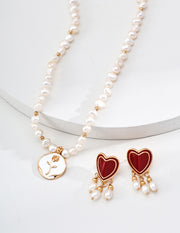silver simple natural pearl glaze rose pendant necklace