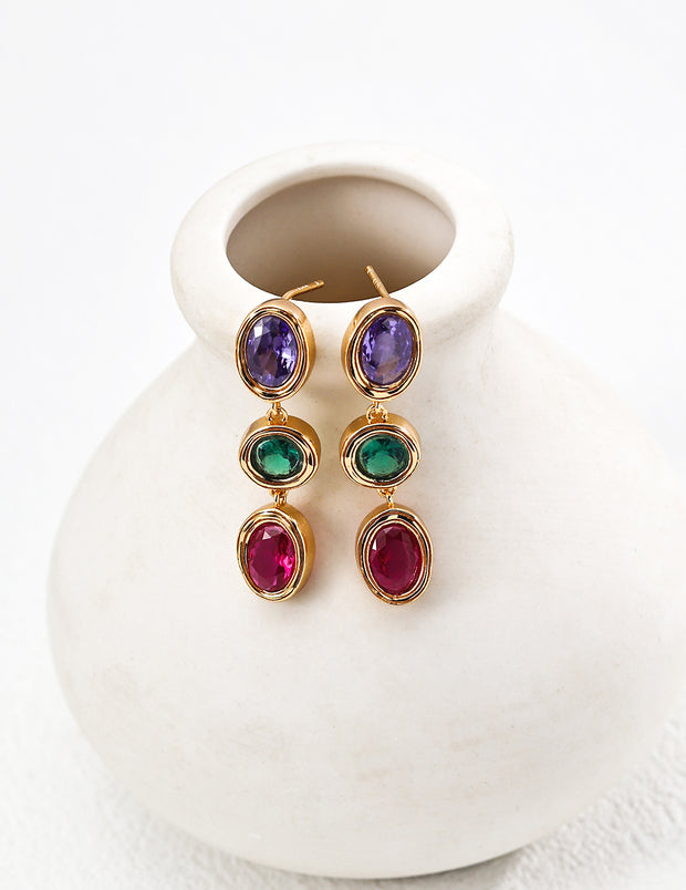 silver fashion colorful zircon bracelet & earrings