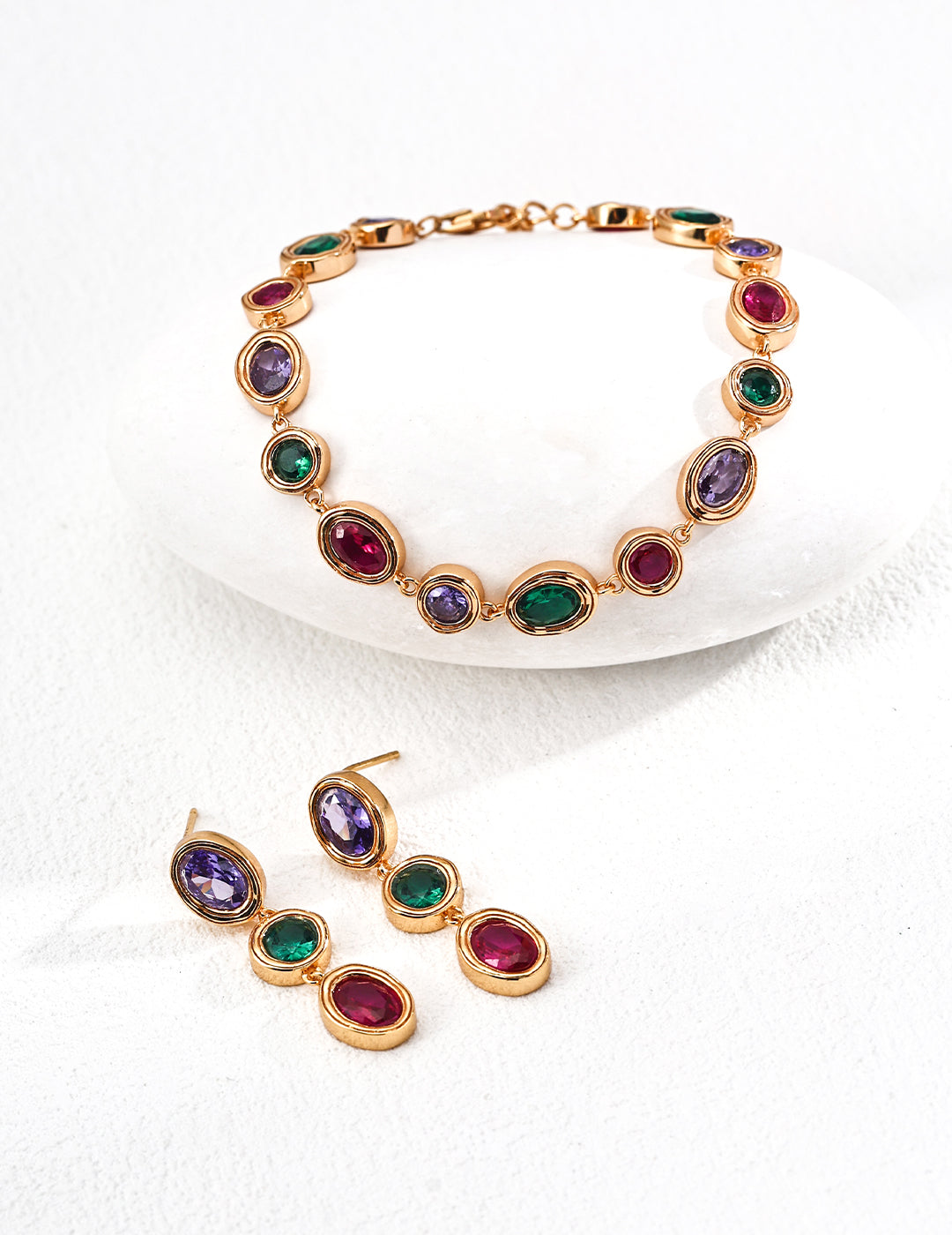 silver fashion colorful zircon bracelet & earrings