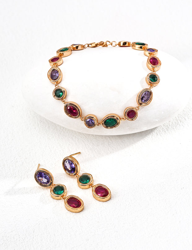 silver fashion colorful zircon bracelet & earrings