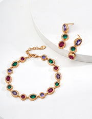 silver fashion colorful zircon bracelet & earrings