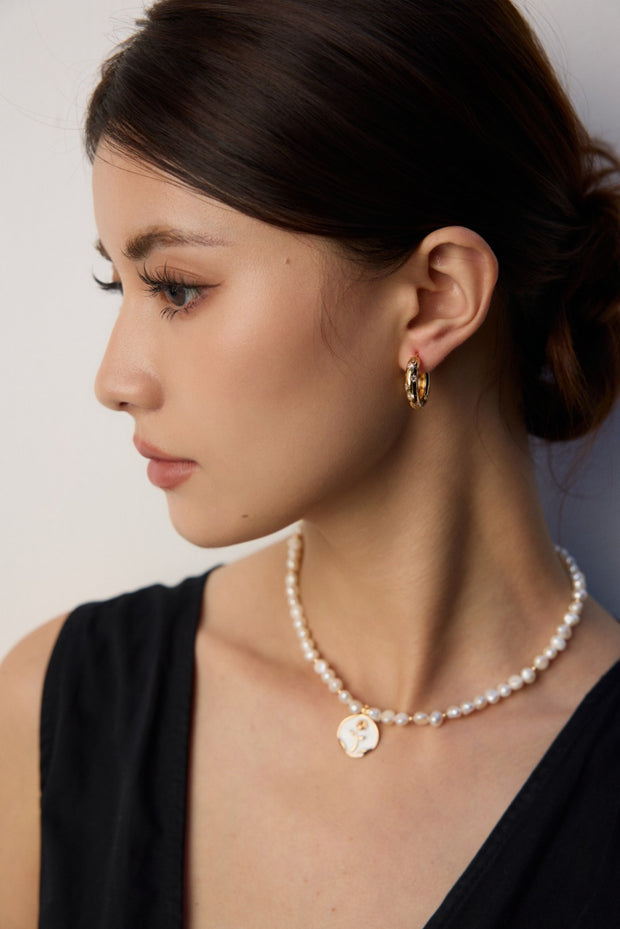 silver simple natural pearl glaze rose pendant necklace