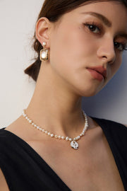 silver simple natural pearl glaze rose pendant necklace
