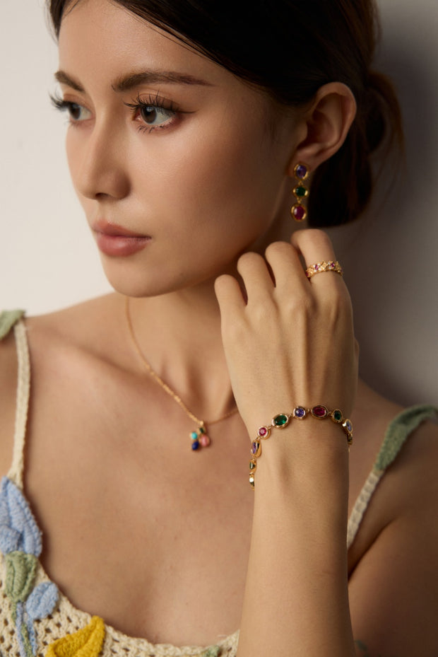 silver fashion colorful zircon bracelet & earrings