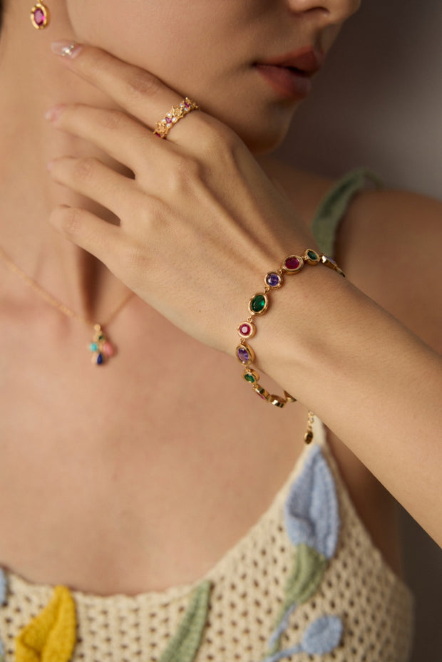 silver fashion colorful zircon bracelet & earrings
