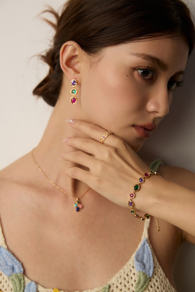 silver fashion colorful zircon bracelet & earrings