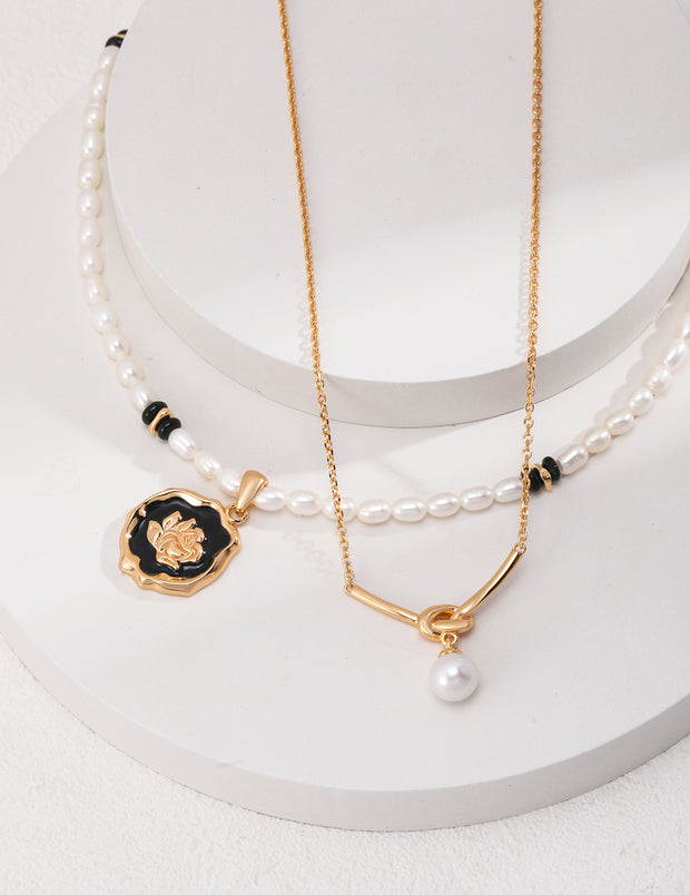 camellia enamel pearl necklace