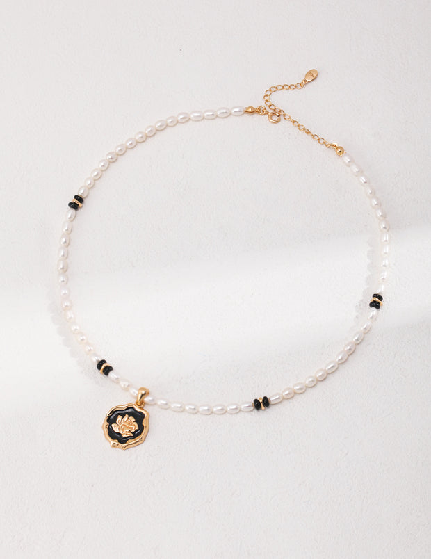 camellia enamel pearl necklace