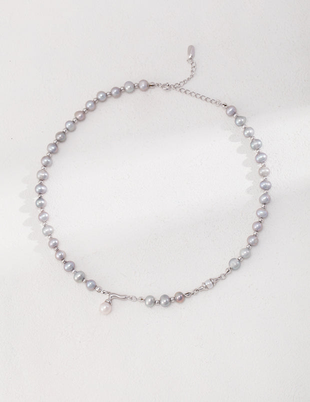 handmade silver natural pearl necklace