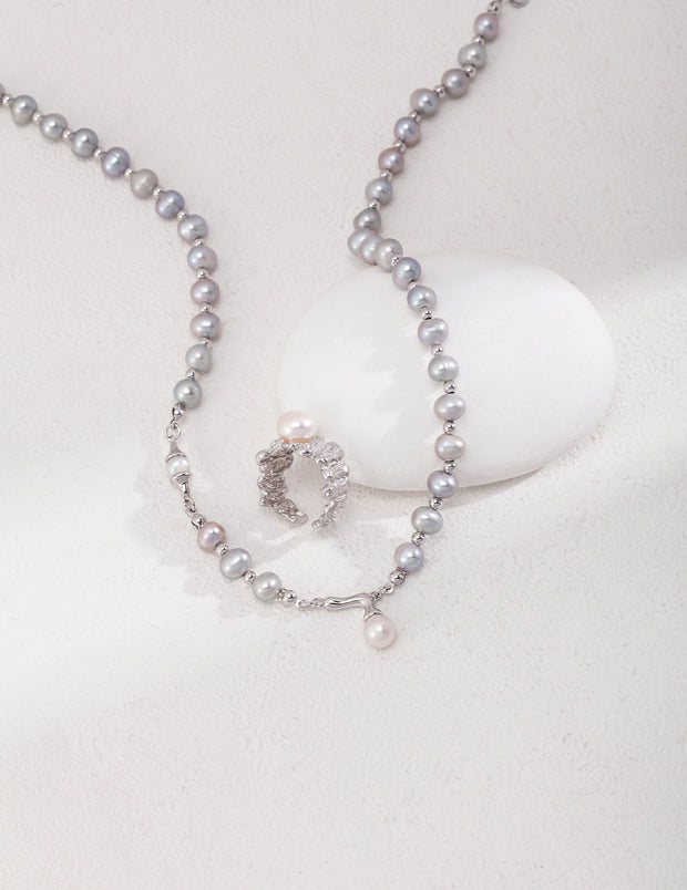 handmade silver natural pearl necklace