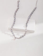 handmade silver natural pearl necklace