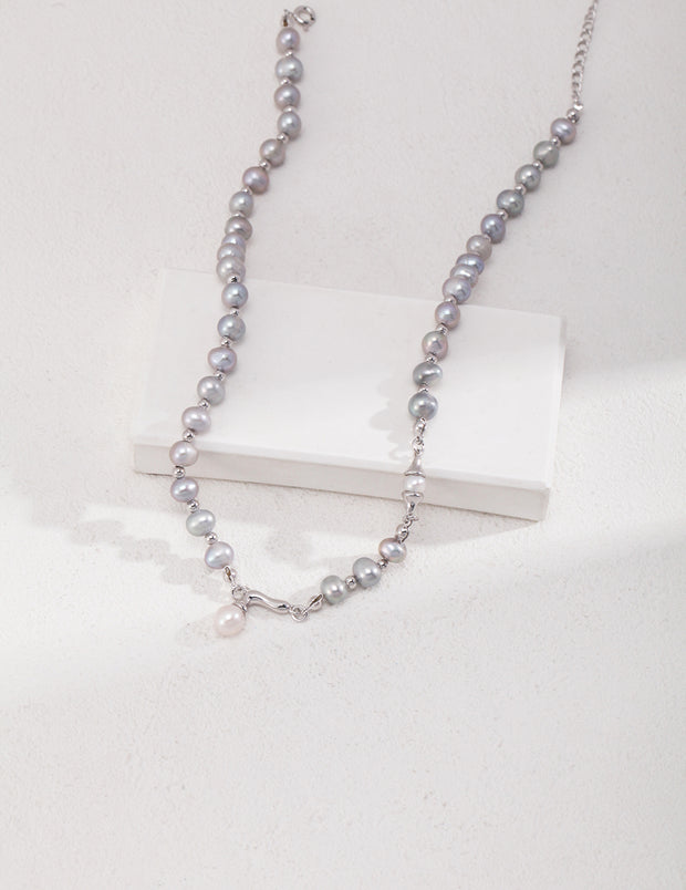 handmade silver natural pearl necklace