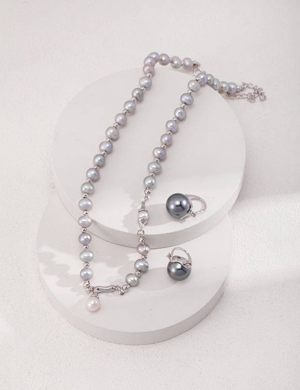 handmade silver natural pearl necklace