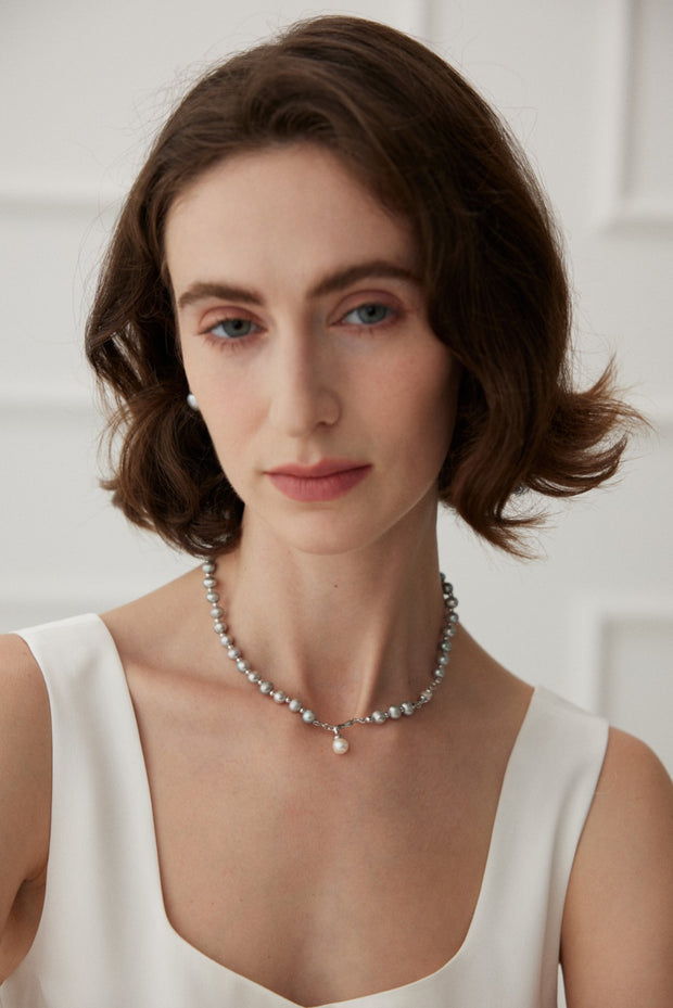 handmade silver natural pearl necklace