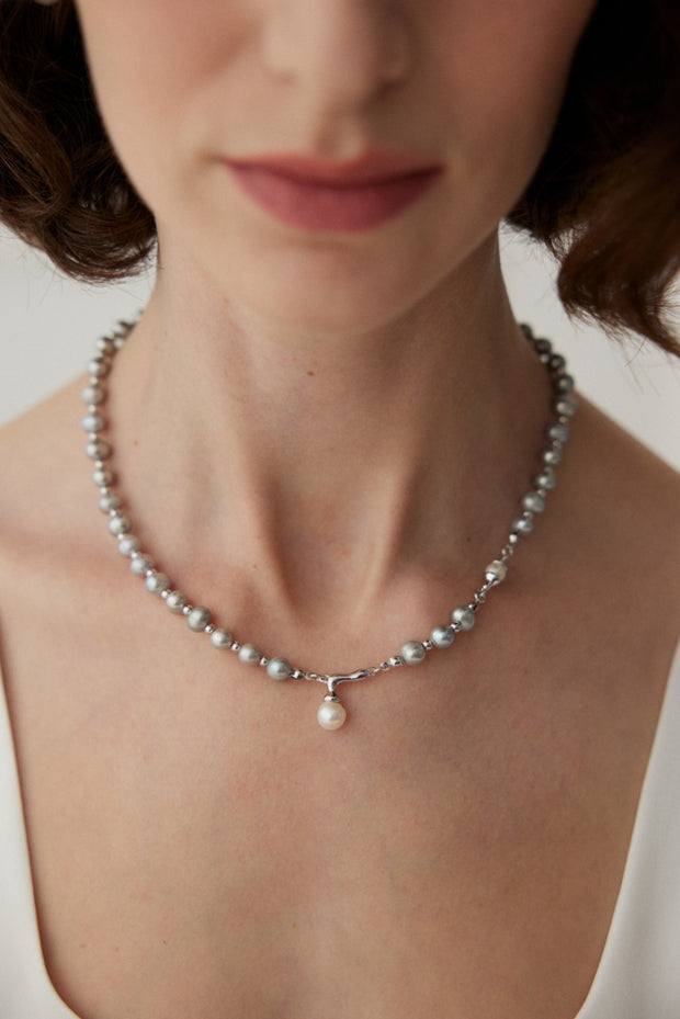 handmade silver natural pearl necklace