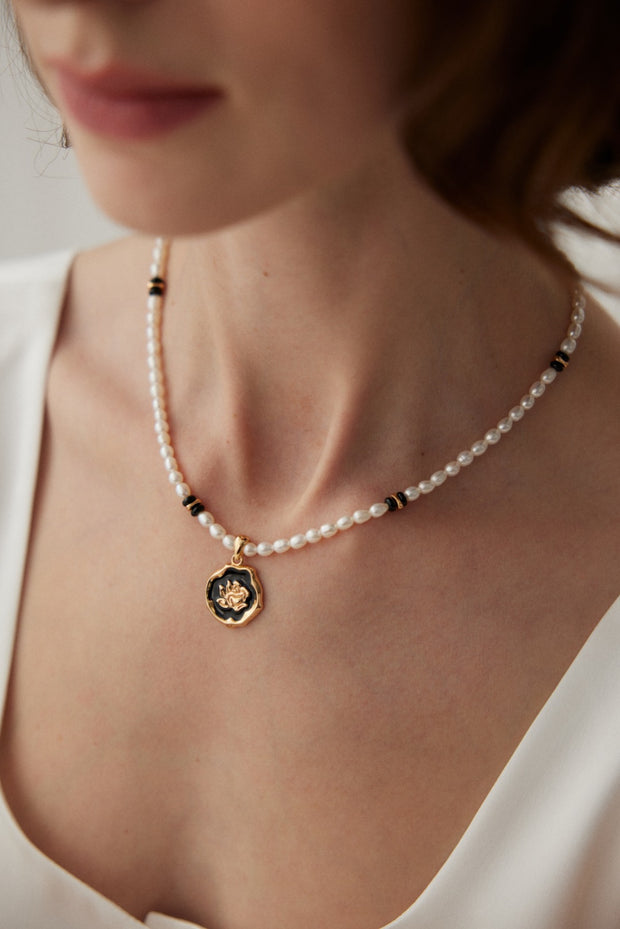 camellia enamel pearl necklace