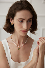 camellia enamel pearl necklace