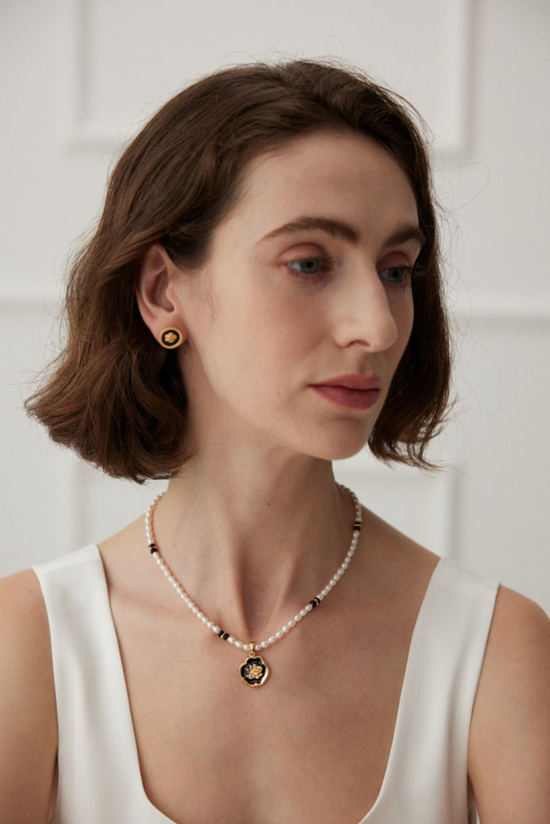 camellia enamel pearl necklace