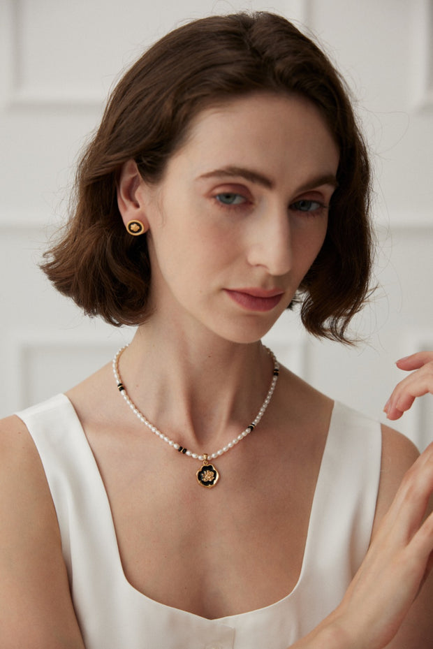 camellia enamel pearl necklace